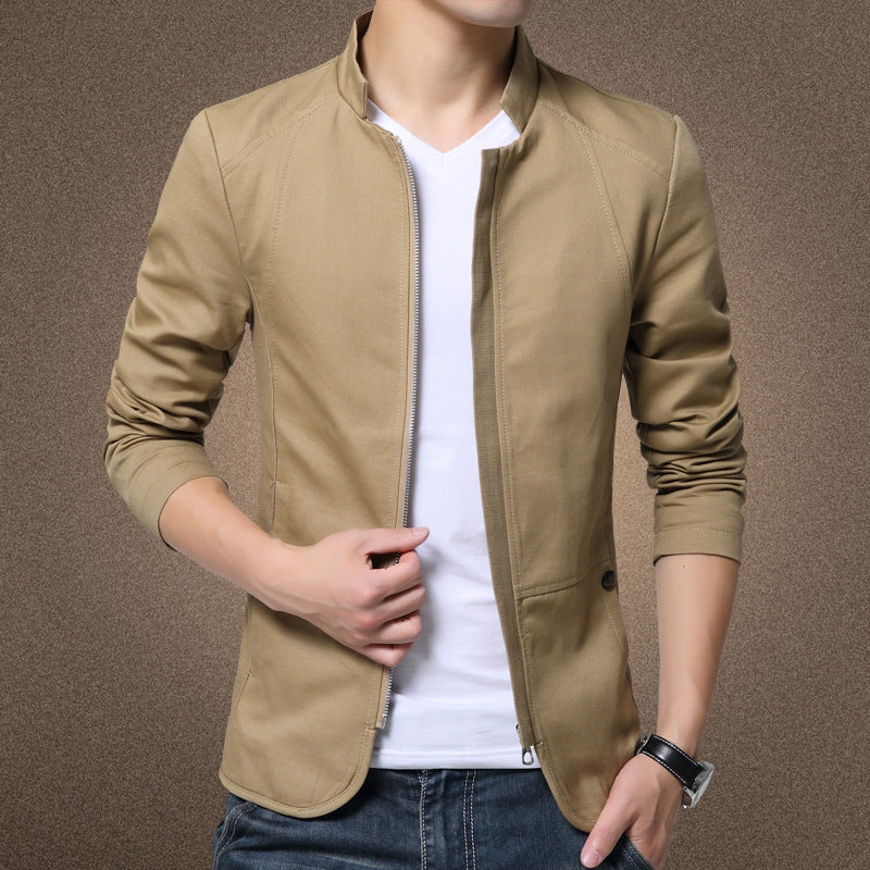 Men's Casual Slim Fit Cotton Jacket with Stand Collar