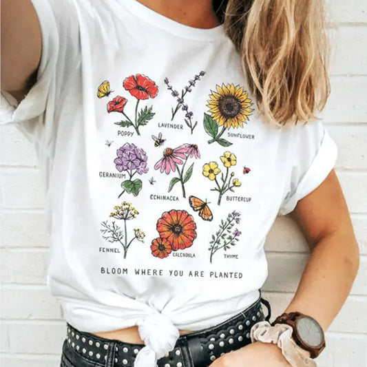 Women's Short Sleeve T-Shirt with Sunflower Print