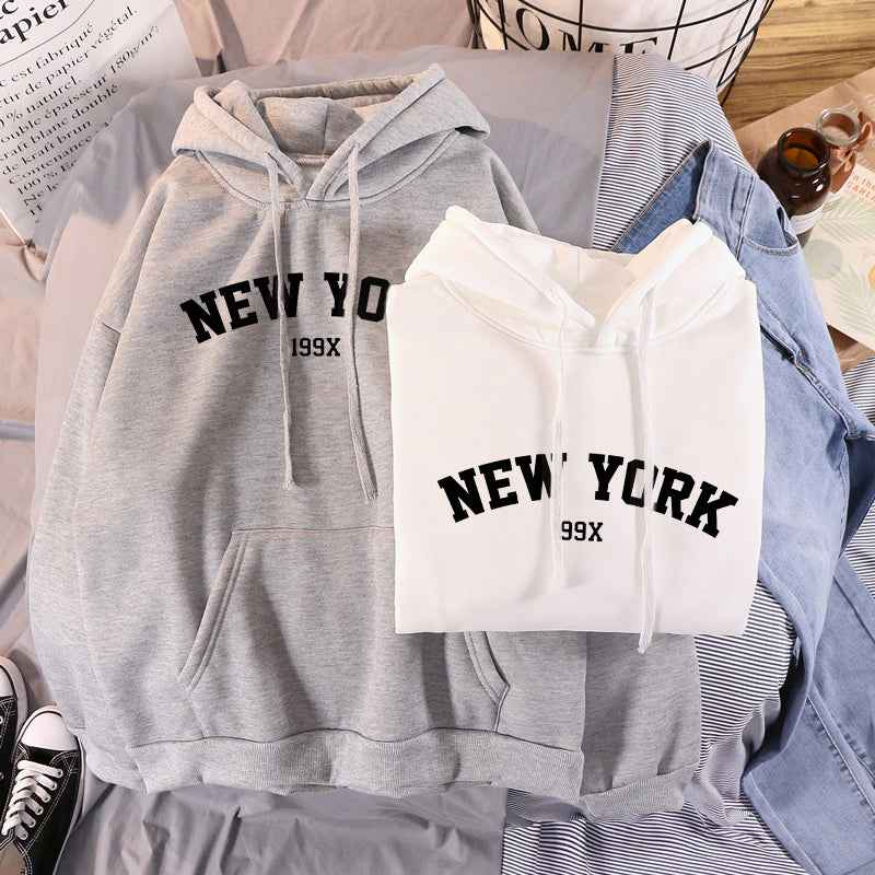 Women's Velvet Hoodies with New York Print for Autumn