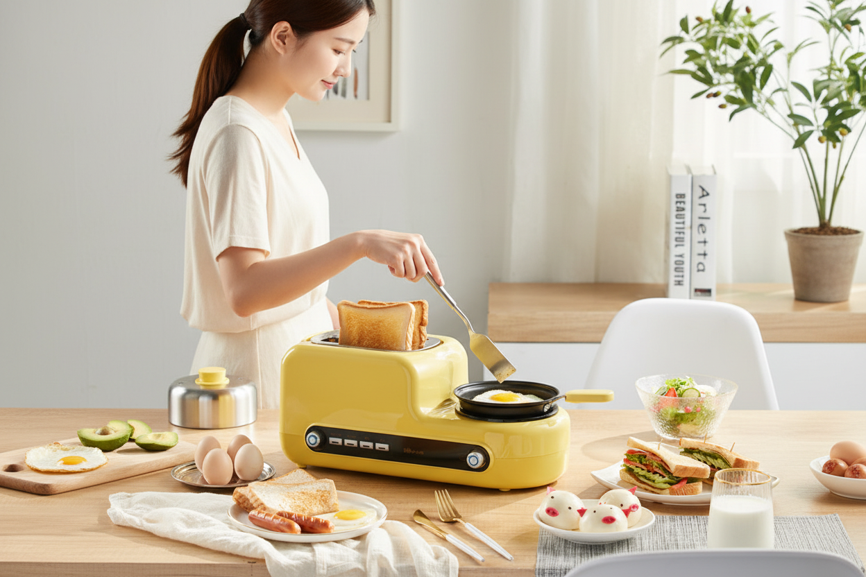 Bread Maker, Toaster, Skillet, and Egg Cooker Set