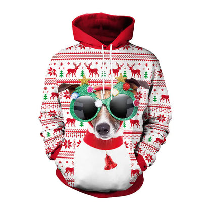 Elk Christmas Couple Hooded Sweater Print