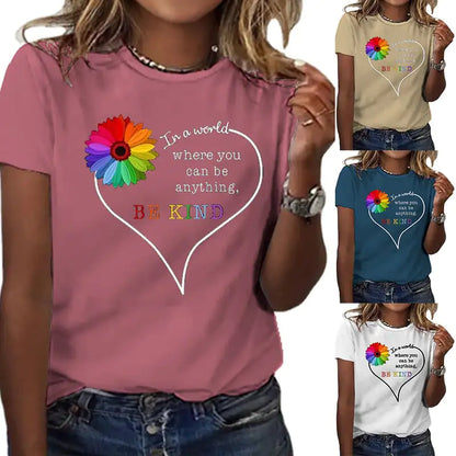 Summer Women's Short Sleeve T-shirt with Love Letter Print