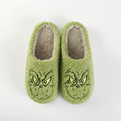 Cozy Grinch-Inspired Winter Cotton Slippers for Couples