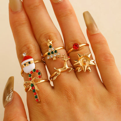 Festive Charm: 6-Piece Santa Claus Reindeer Christmas Rings Set
