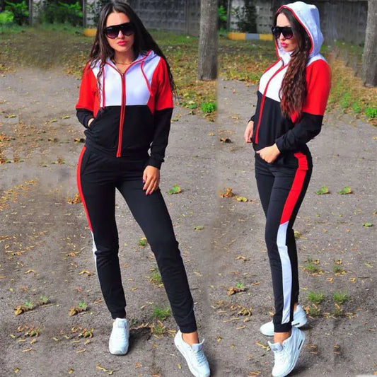 2025 Women's Color Block Hooded Knit Tracksuit Set