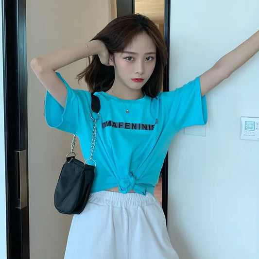 2025 Summer Women's Loose Cropped T-Shirt with Design