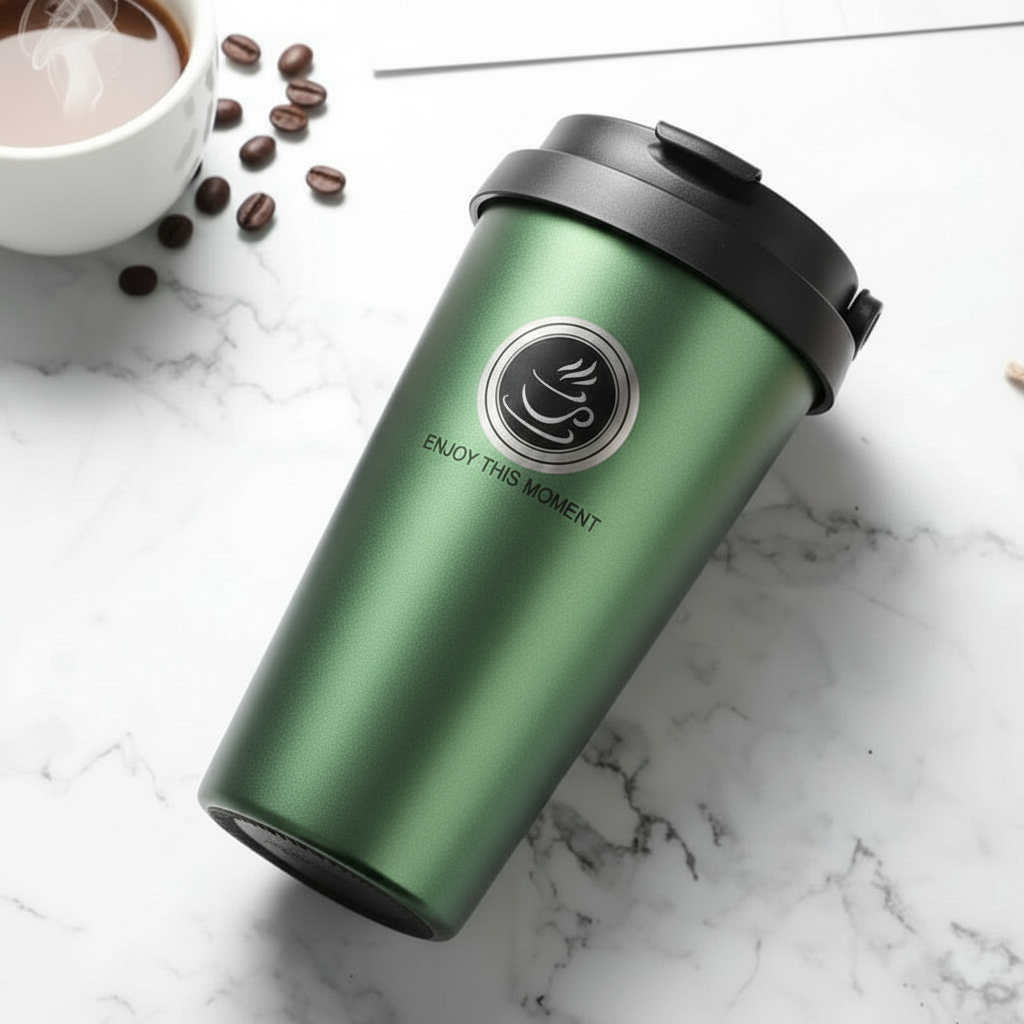 Rozsdamentes acélból készült szigetelt kávébögre fogantyúval