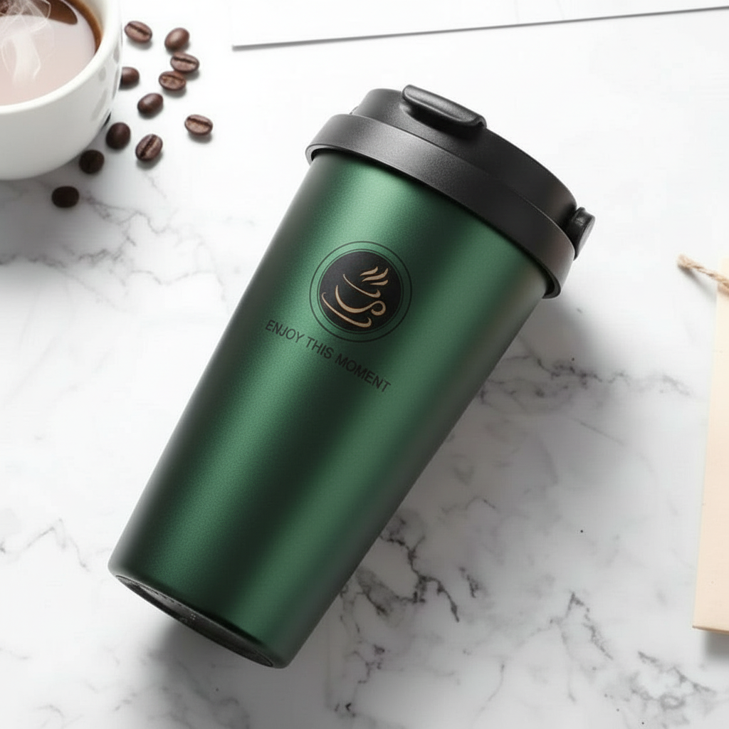 Rozsdamentes acélból készült szigetelt kávébögre fogantyúval