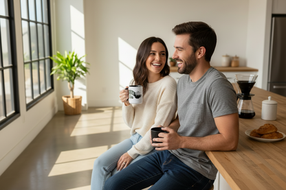 Fehér kerámia bögre színes belső