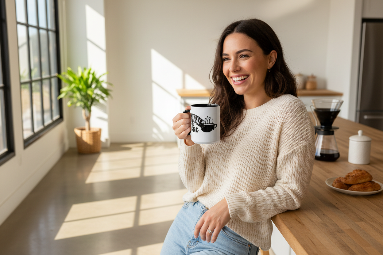 Fehér kerámia bögre színes belső