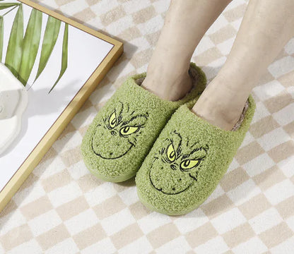 Cozy Grinch-Inspired Winter Cotton Slippers for Couples