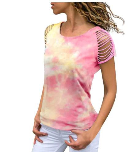 Szakadt virágos váll nélküli hosszú ujjú póló