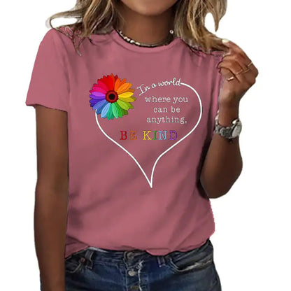 Summer Women's Short Sleeve T-shirt with Love Letter Print