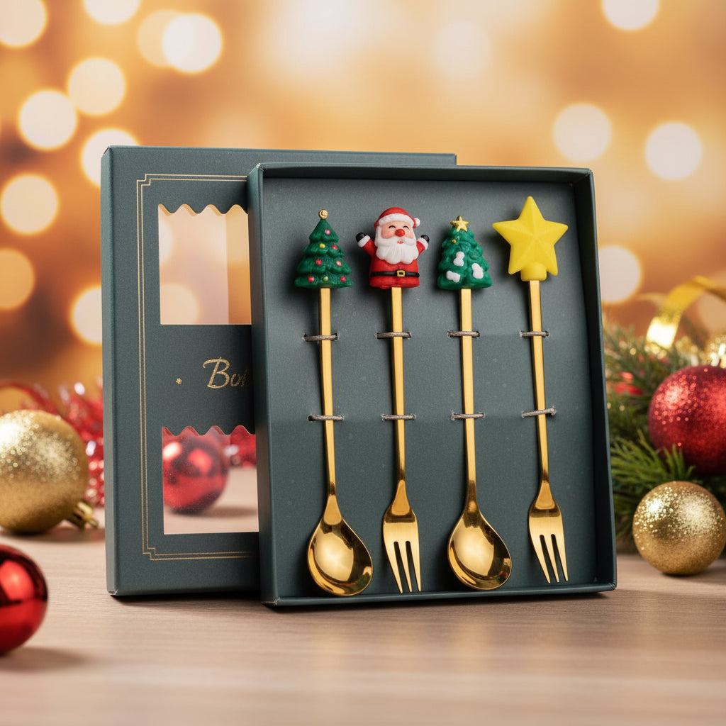 4pcs Christmas Cutlery Set - Forks & Spoons