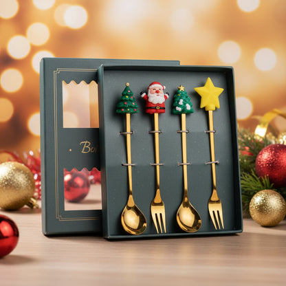 4pcs Christmas Cutlery Set - Forks & Spoons