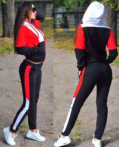 2025 Women's Color Block Hooded Knit Tracksuit Set