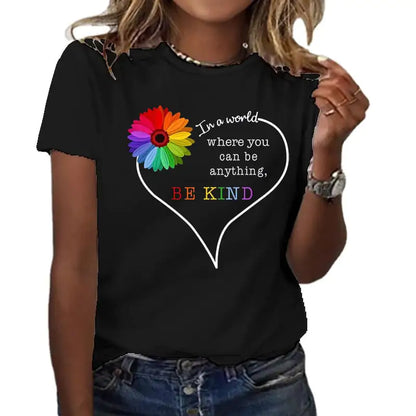 Summer Women's Short Sleeve T-shirt with Love Letter Print